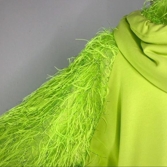 MOSHIQA Neon Green Feathers Hoodie Size M Sweatshirt Designer Trendy Celebrity - Picture 12 of 16